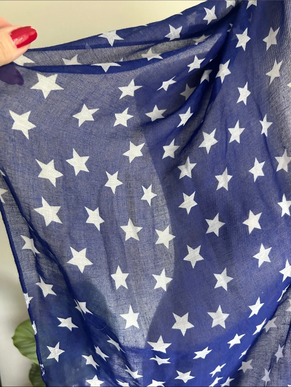 🇺🇸⭐️⭐️⭐️polyester deep Blue white Star Print Lightweight Scarf
